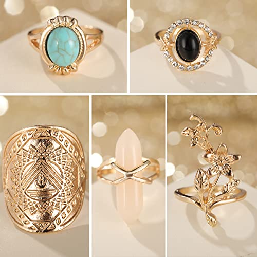 17mile 17 MILE 82 Pcs Vintage Gold Knuckle Rings Set for Women, Bohemian Stackable Joint Finger Rings, Retro Stone Crystal Stacking Midi Rings Pack (Gold) - Image 5