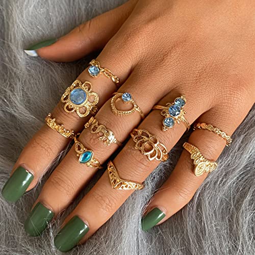 17mile 17 MILE 82 Pcs Vintage Gold Knuckle Rings Set for Women, Bohemian Stackable Joint Finger Rings, Retro Stone Crystal Stacking Midi Rings Pack (Gold) - Image 4