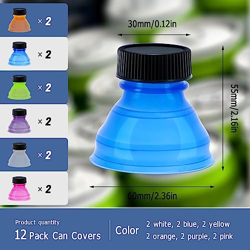 Newbested 12 Pack Can Covers,Reusable Pop Can Bottle Tops Lids for Soda Carbonated Drink Beer Energy Drinks Juice Seltzer,Picnic Beach Gathering Party Accessories - Image 2