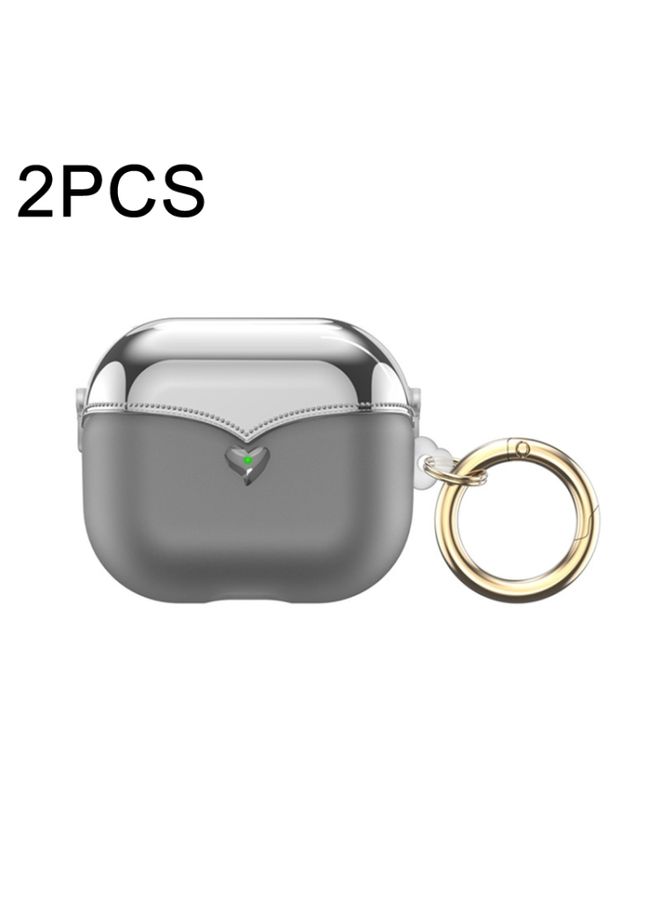 Raxoom Case Cover For AirPods Pro 2 2pcs One-piece Plating TPU Soft Shell Protective Case Transparent Black+Silver