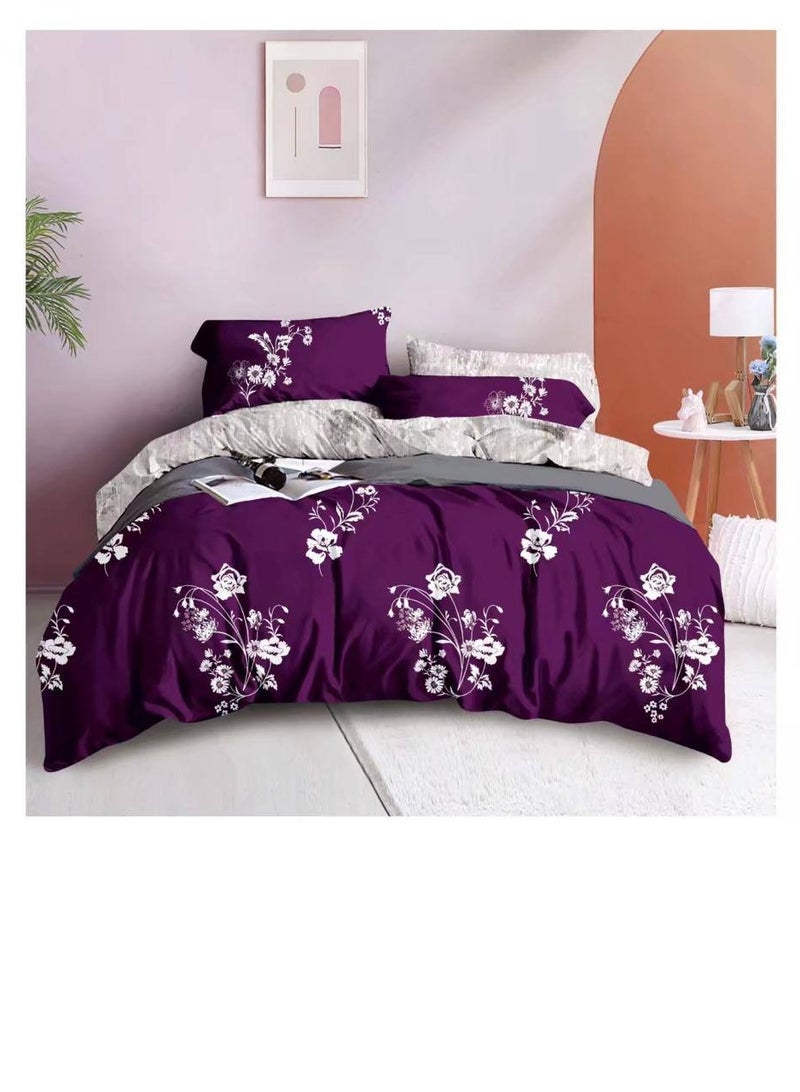 6-Pieces Glace Cotton Printed Fancy Comforters Set Fixed duvet, fitted bedsheets and pillowcase King Size F35