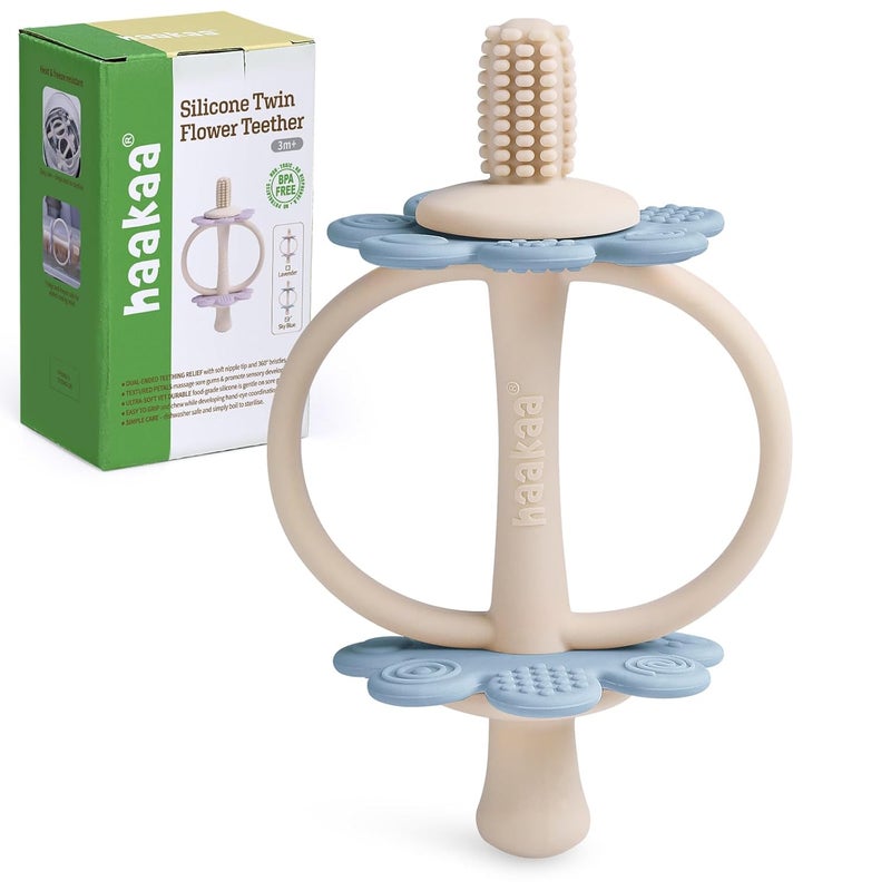 haakaa Silicone Baby Teether ToysNippleShaped End for Gum Massage360 Baby Toothbrush Head for SelfBrushing TrainingEasy to Grip  Sky Blue - Image 1