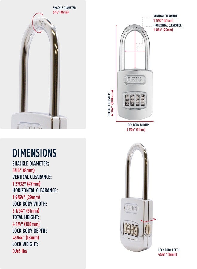 أباس قفل مركب من الكروم قابل لإعادة الضبط ومقاوم للعوامل الجوية ABUS 160/50HB50، بأربعة أقراص، مع قيد بطول 2 بوصة - Image 2
