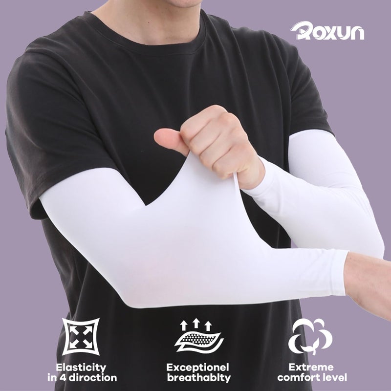 ROXUN 4 Pairs Arm Sleeves, Cooling UV Sun Protection Sports Compression for Men/Women Black+Dark Gray+Light Gray+White - Image 2