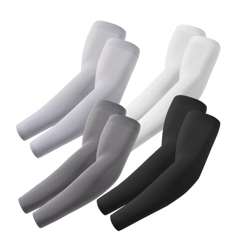 ROXUN 4 Pairs Arm Sleeves, Cooling UV Sun Protection Sports Compression for Men/Women Black+Dark Gray+Light Gray+White - Image 1