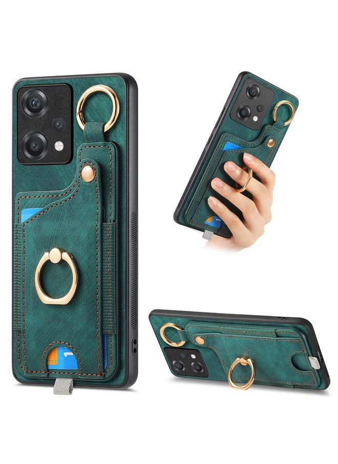 Green Tiger - For OnePlus Nord CE2 Lite 5G Retro Skin-feel Ring Card Bag Phone Case with Hang Loop(Green) - Image 1