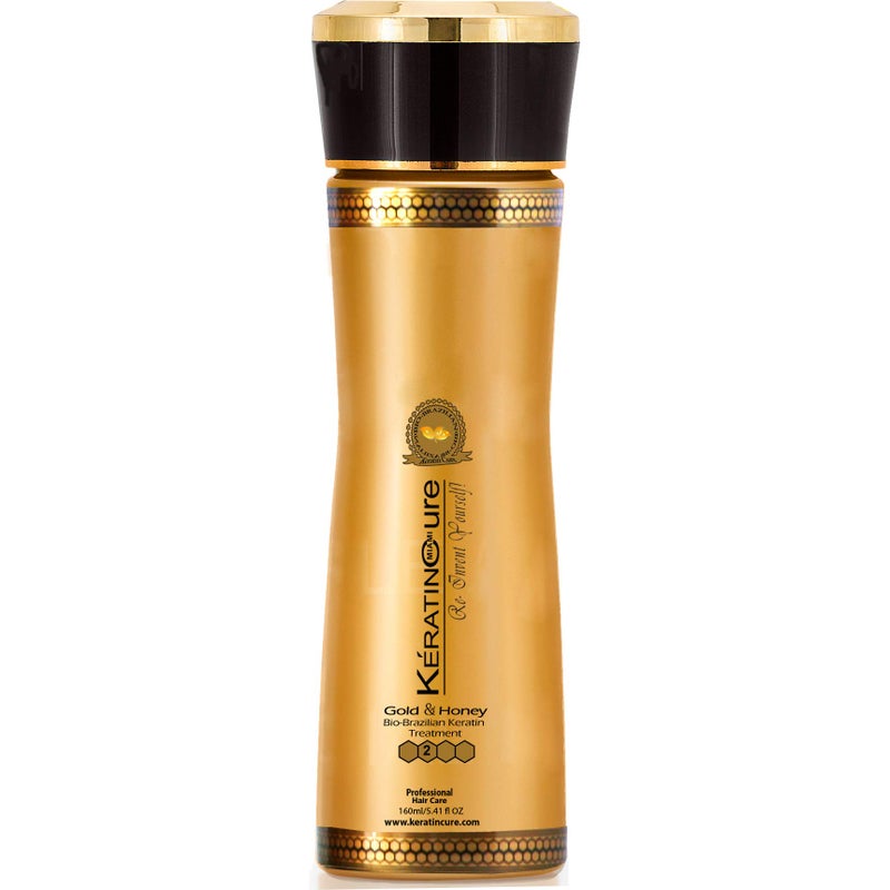 Keratin Cure Best Hair Treatment Gold & Honey Bio-Brazilian 5 Oz Kids, Men, Women, Teens Silky Soft Formaldehyde Free Complex Argan Oil Nourishing Straightening Damaged Dry Frizzy Coarse Curly Wavy - Image 1