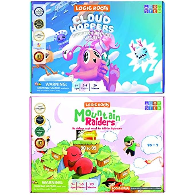 Logic Roots Addition and Subtraction Games  Pack of 2 Cloud Hoppers  Mountain Raiders Math Board Games and STEM Toys for 7 Year and Up Gift for Kids Girls  Boys Homeschoolers Grade 1  Up - Image 2