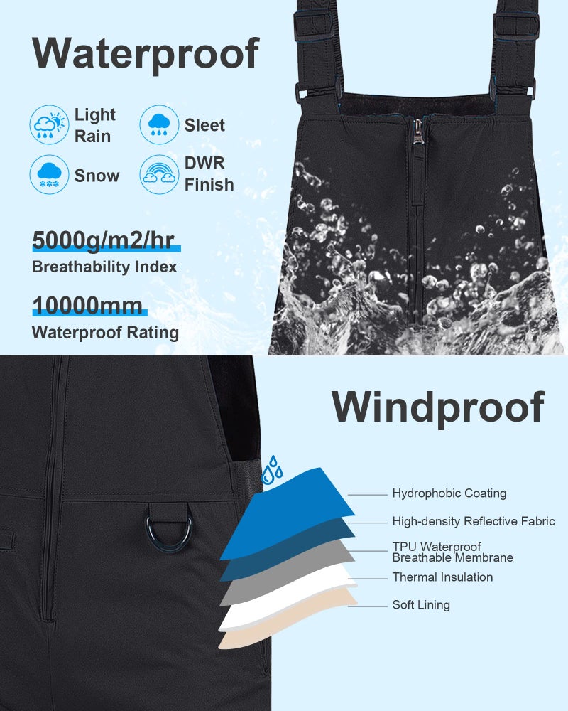 Pursky Boy's Waterproof Ski Bibs Warm Snow Pants Snowboarding Overall Insulated Outdoor Jumpsuit Kids Snow Bibs Girls Snowpants Youth Husky Ski Pants Snowbibs Black 8 - Image 3