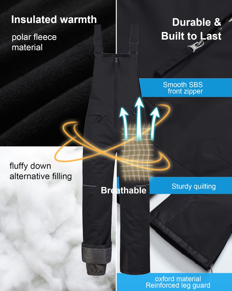 Pursky Boy's Waterproof Ski Bibs Warm Snow Pants Snowboarding Overall Insulated Outdoor Jumpsuit Kids Snow Bibs Girls Snowpants Youth Husky Ski Pants Snowbibs Black 8 - Image 4