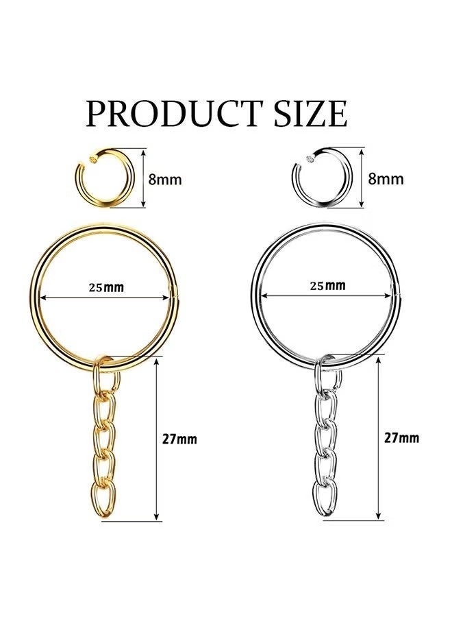 50 PCS Keyring Rings Split Key Ring with Chain and Jump Metal Open Round Kit for Keychain Art Crafts Golden and Silver - Image 2