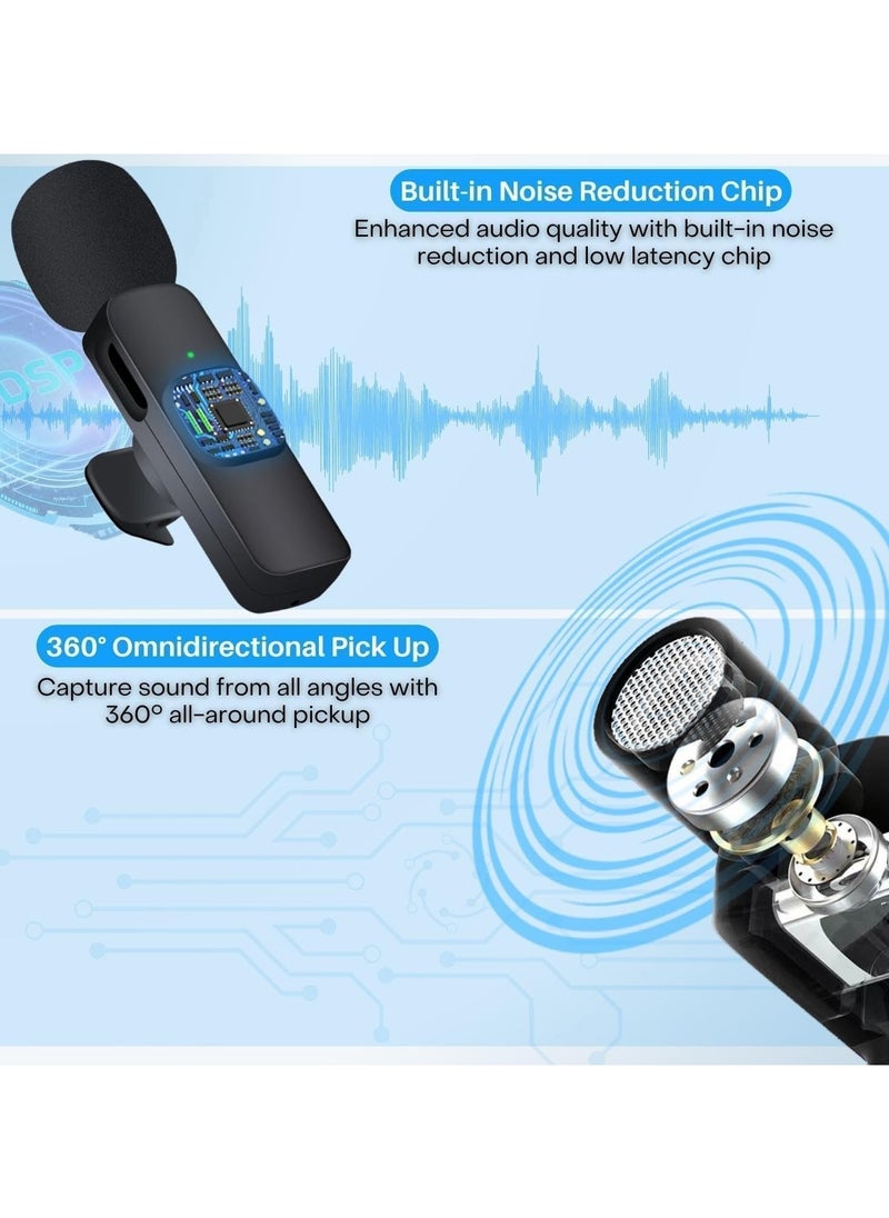 Wireless Lavalier Microphone for Type-C Phone， iPhone, iPad – Plug & Play Mini Clip-on Mic with Noise Reduction -2.4 GHZ Real-time Monitoring, and Charging Support for Video Recording, Vlogging, Interviews{3-piece set}