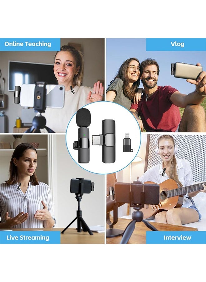 Wireless Lavalier Microphone for Type-C Phone， iPhone, iPad – Plug & Play Mini Clip-on Mic with Noise Reduction -2.4 GHZ Real-time Monitoring, and Charging Support for Video Recording, Vlogging, Interviews{3-piece set}