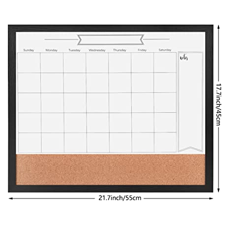 TORASO Dry Erase Calendar Whiteboard for Wall, Combination Magnetic Dry Erase White Board & Bulletin Board, 17.7" x 21.6" Black Wood Framed Calendar/Cork Combo Board(BK-4555) - Image 2