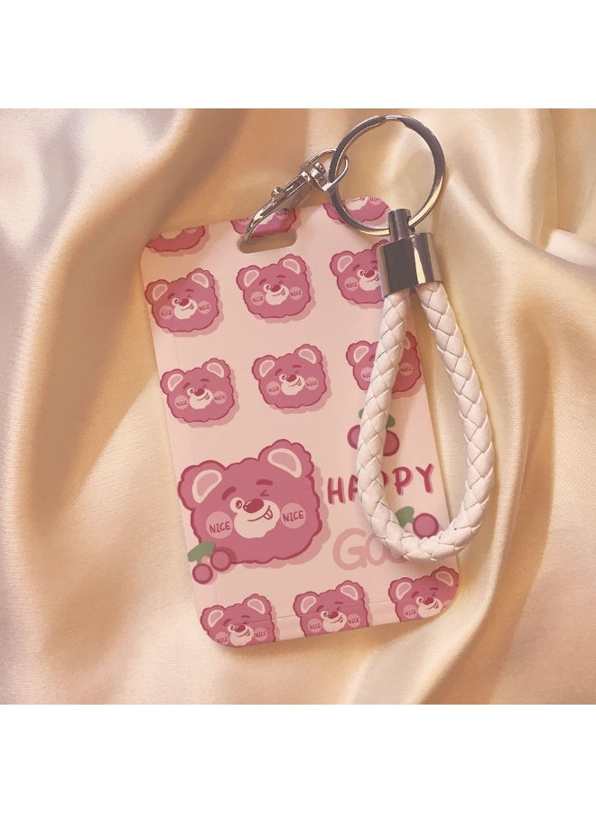 NIBEMINENT 1 - Piece Strawberry bear Kpop Photo Card Holder Pendant Key Chain ID Badge Holder ID Card Holder Photo Card Protector for School ID Office ID Access Card for Women Girls - Image 1
