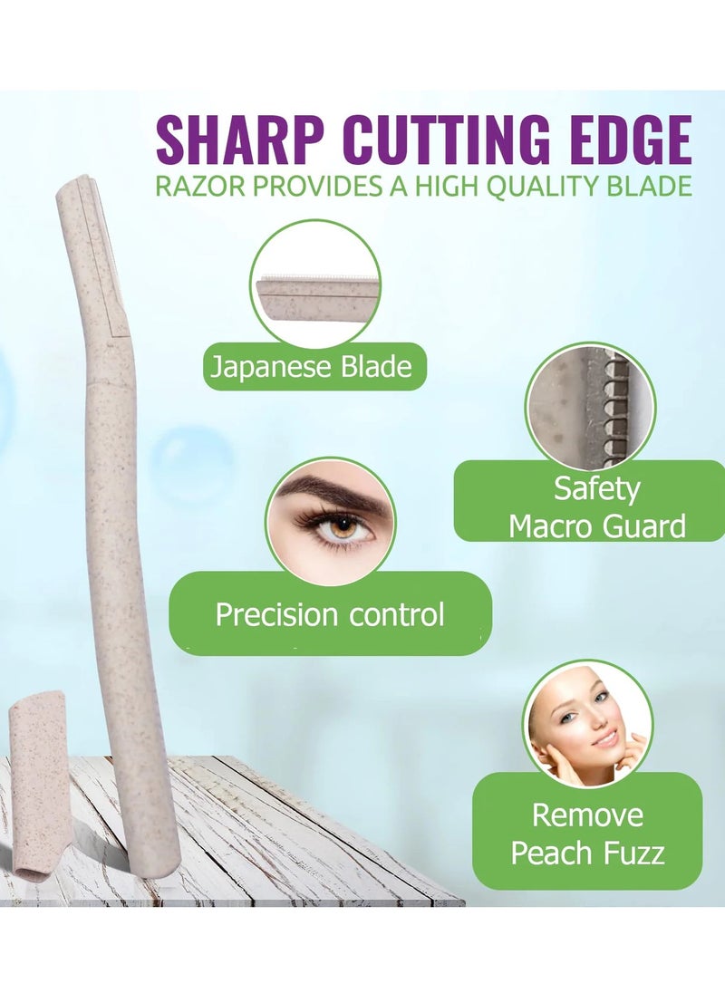 Kanza - 4 Pcs Eyebrow Razor Biodegradable Face Razor Eyebrow Shaper Recycled Wheat Straw Material Face Facial Razors Biodegradable Eyebrow Razor Eco Friendly Beauty Tool Stainless Steel Brow Razor - Image 1