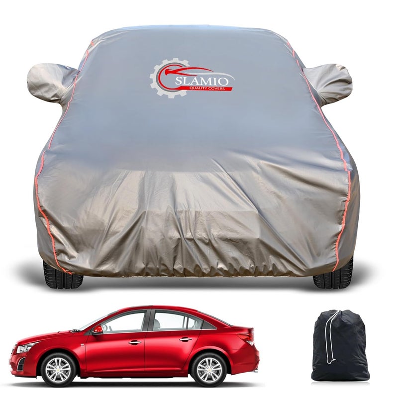Slamio Heavy-Duty Car Body Cover for Chevrolet Cruze | Waterproof, Dustproof, UV Protection, Custom Fit, Heavy Belt & Buckle with Mirror & Antenna Pocket | Dark Grey - Image 1