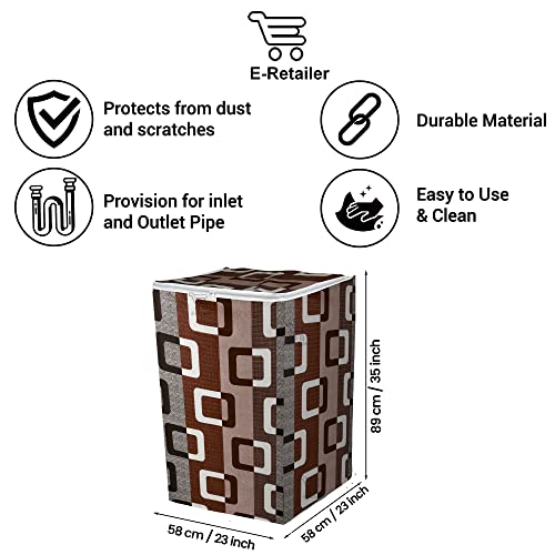 E-Retailer® Polyester Washing Machine Top Load Cover with Zipper Waterproof & Dustproof Washable Protector for 5kg–8kg Capacity (Geometric Brown, 23x23x35 Inch) - Image 3