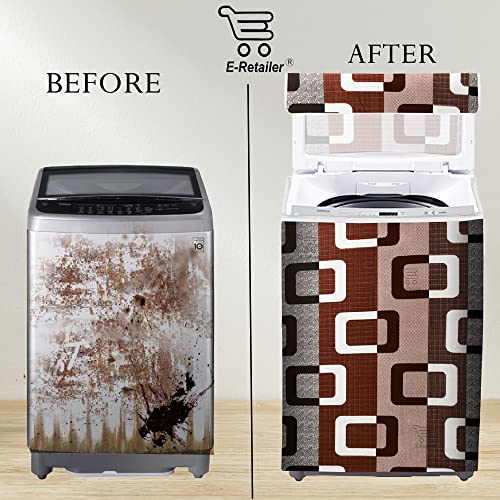 E-Retailer® Polyester Washing Machine Top Load Cover with Zipper Waterproof & Dustproof Washable Protector for 5kg–8kg Capacity (Geometric Brown, 23x23x35 Inch) - Image 4