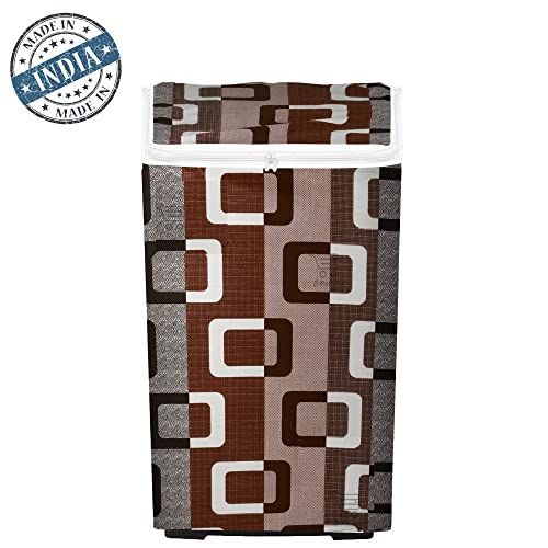 E-Retailer® Polyester Washing Machine Top Load Cover with Zipper Waterproof & Dustproof Washable Protector for 5kg–8kg Capacity (Geometric Brown, 23x23x35 Inch) - Image 5