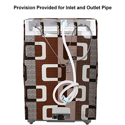 E-Retailer® Polyester Washing Machine Top Load Cover with Zipper Waterproof & Dustproof Washable Protector for 5kg–8kg Capacity (Geometric Brown, 23x23x35 Inch) - Image 2