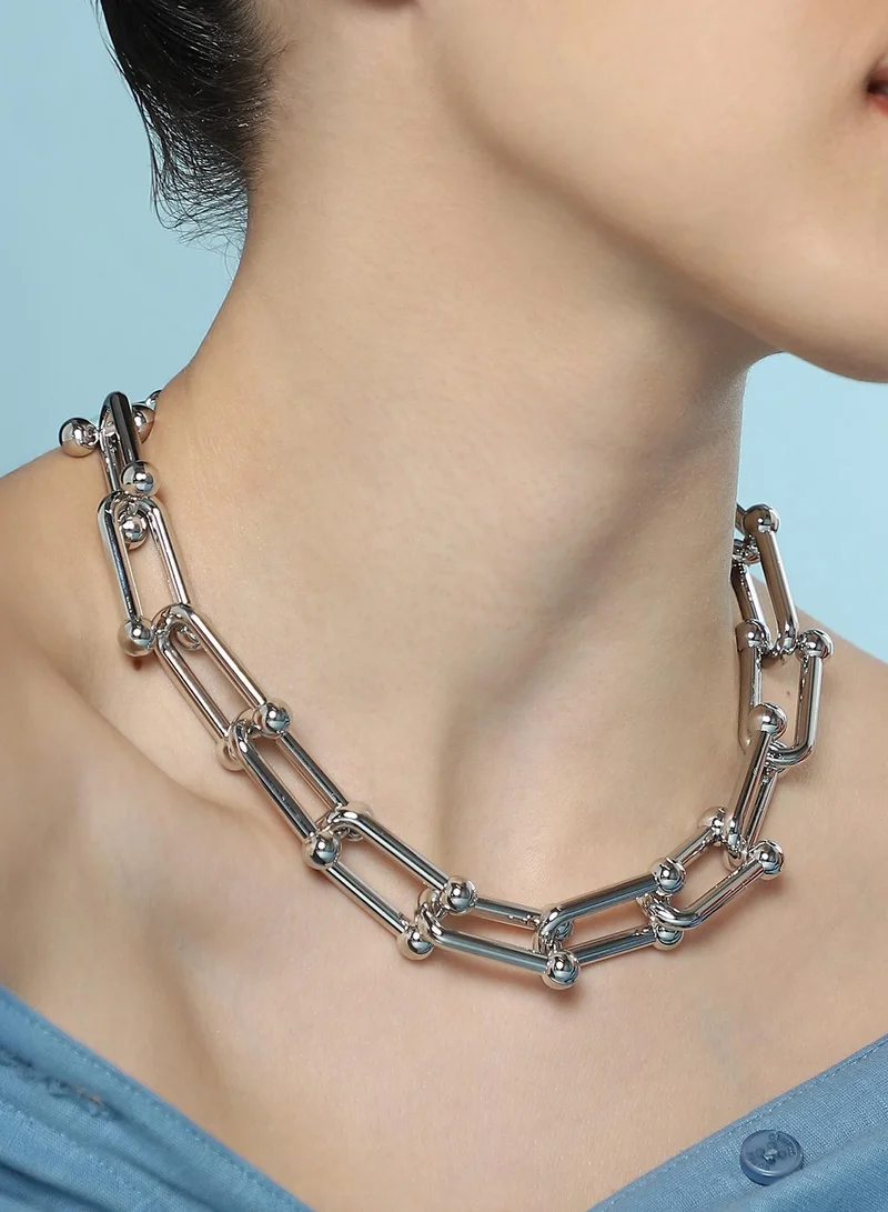 SOHI SOHI Women The Chunky Clip-Link Chain Necklace | Chrome  Colour | One-Size | Metallic Alloy Material | Lobster Clasp Closure | Necklace For Casual & Evening Wear
