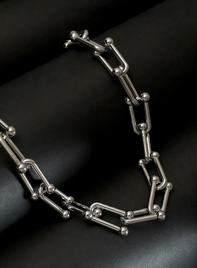 SOHI SOHI Women The Chunky Clip-Link Chain Necklace | Chrome  Colour | One-Size | Metallic Alloy Material | Lobster Clasp Closure | Necklace For Casual & Evening Wear