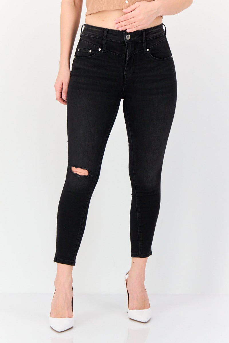 ONLY Women Skinny Fit Distressed  Stretchable Jeans, Black - Image 1