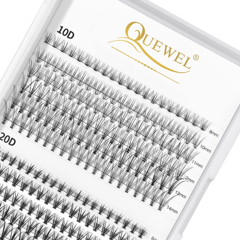 QUEWEL Cluster Lashes 240Pcs 10D20D D Curl Mix814mm Lash Extensions SoftNatural False Eyelashes Individual DIY Eyelash Extension at Home10D20D D MIX814