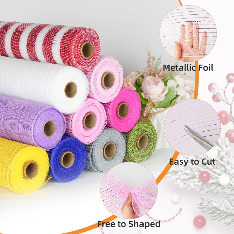 ICOSHOW Deco Mesh Ribbon - 10Inch X 30 Feet Each Roll Metallic Foil Mesh Ribbon For Christmas  Valentine'S Easter Wreath And Home Decorating (Pink) - Image 3