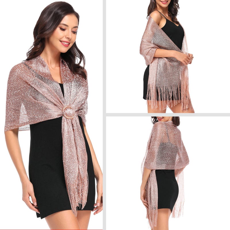 vimate Womens Shawls and Wraps, Rose Gold Shimmering Evening Shawls and Wraps for Party Dresses (Rose Gold) - Image 3