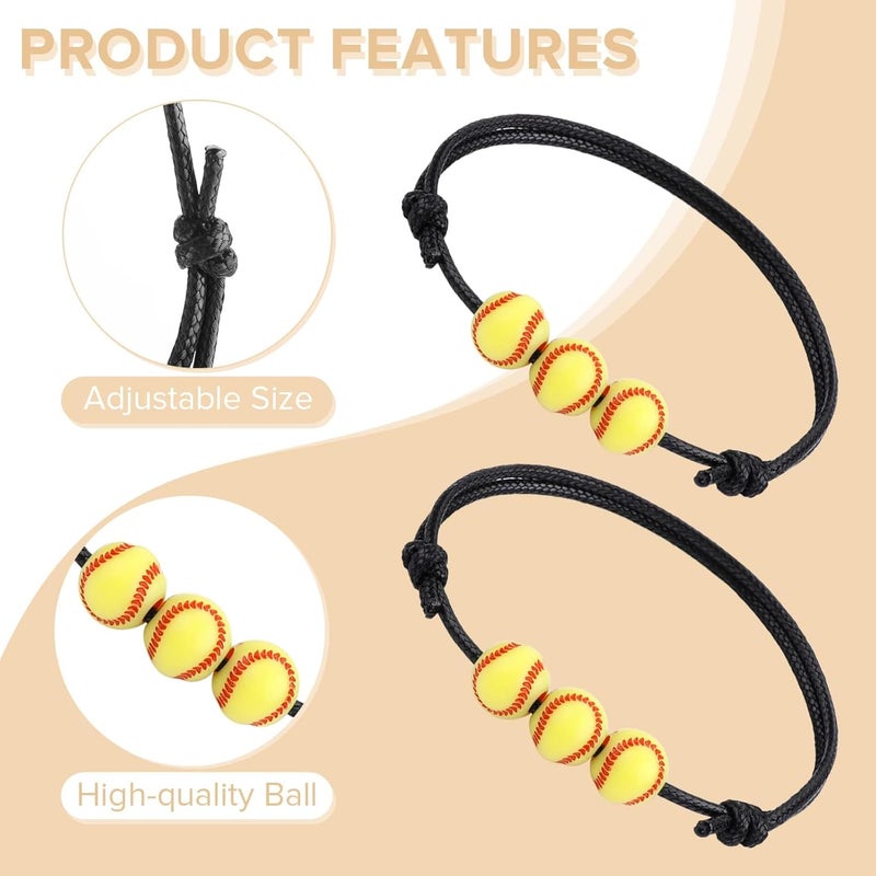 Luckam Softball Charm Bracelets 20 Pcs, Yellow Softball Beads, Adjustable Inspirational Sport Ball Wristbands, Teens Adults Sport Birthday Party Gift, Softball Favors for Team - Image 3