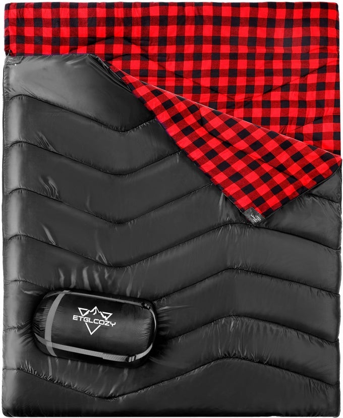 DOUBLE SLEEPING BAG FOR ADULTS KIDS CAMPING XL QUEEN SIZE SLEEPING BAGS FOR 2 PERSON ALL SEASON HIKING BACKPACKING LIGHTWEIGHT WATERPROOF WITH COMPRESSION SACK