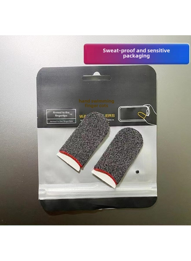 War Bear Silver Cloth Game Finger Cover Touch Screen Non-slip Sweat-proof Ultra-thin Breathable King Chicken Eating Artifact E-sports Hand Swim Finger Cover-Product Color:24-pin Silver Fiber Red Edge [pair]]  - Image 1