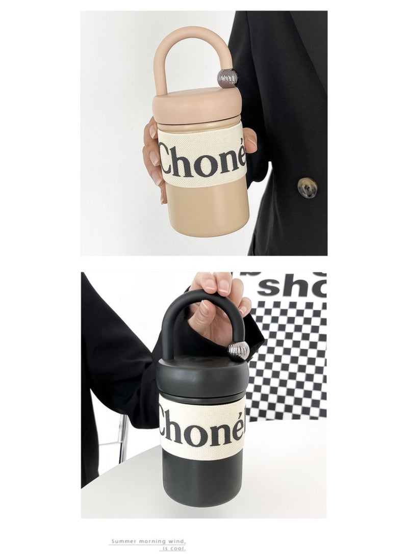 general Insulated cup simple stainless steel portable coffee cup popular fashion product delicate and sophisticated niche cup for work office leisure large capacity - black (400ml) - Image 5