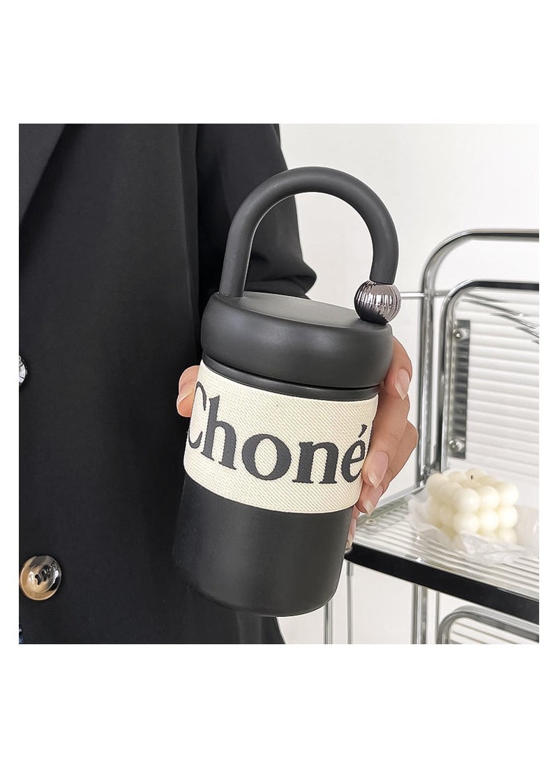 general Insulated cup simple stainless steel portable coffee cup popular fashion product delicate and sophisticated niche cup for work office leisure large capacity - black (400ml) - Image 1