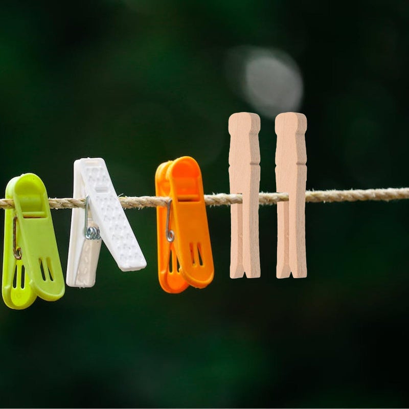 100pcs Natural Wood Clothespins Non Slip Flat Round Design Laundry Drying Windproof Quilt Holder Craft Clips - Image 5