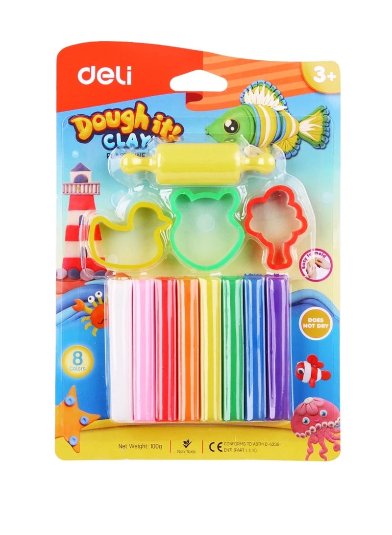 Deli 8-Piece Plasticine Clay Set With Roller And Clay Moulds - Image 1