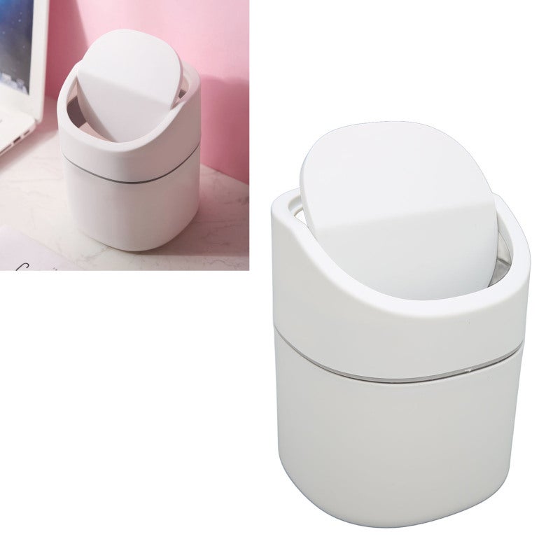 Desktop Garbage Can 2L Plastic Narrow Shape Odor Reduction Flip Cover - Button Operated Mini Desk Bin for Countertop Study Desk Needle Disposal - Image 4