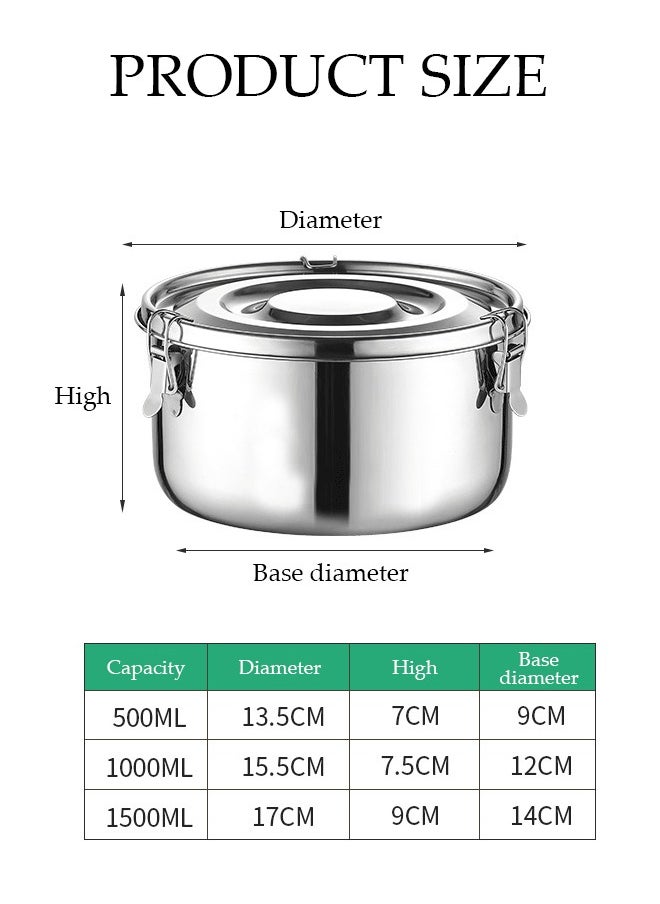 DUNISO 3-Piece Stainless Steel Round Storage Box With Lid, Refrigerator Refrigeration Container, Packaging Box, Sealed Lunch Box, Suitable For Travel, Work, Home Kitchen, Fruit, Lunch, Dried Fruit Packaging, Frozen Storage, Etc.  - Image 2