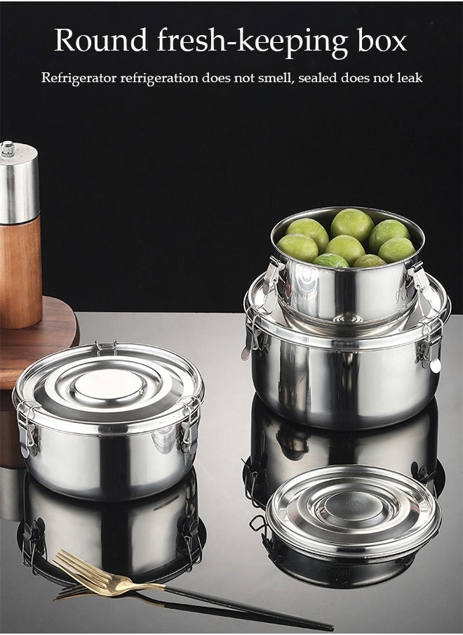 DUNISO 3-Piece Stainless Steel Round Storage Box With Lid, Refrigerator Refrigeration Container, Packaging Box, Sealed Lunch Box, Suitable For Travel, Work, Home Kitchen, Fruit, Lunch, Dried Fruit Packaging, Frozen Storage, Etc.  - Image 4