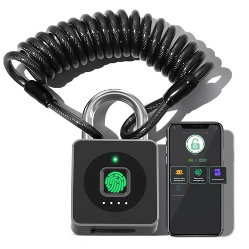 Pothunder Fingerprint Lock With APP, Steel Cable Keyless Biometric Padlock, Smart Waterproof for Gym, Locker, Helmet, Gate, Fence, Luggage - Image 1