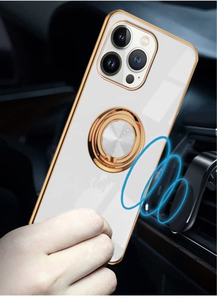 Raxoom Luxury Silicone TPU Shockproof Ring Holder Kickstand Slim Plated Phone Case Cover designed for iPhone 13 Pro Max - Image 5