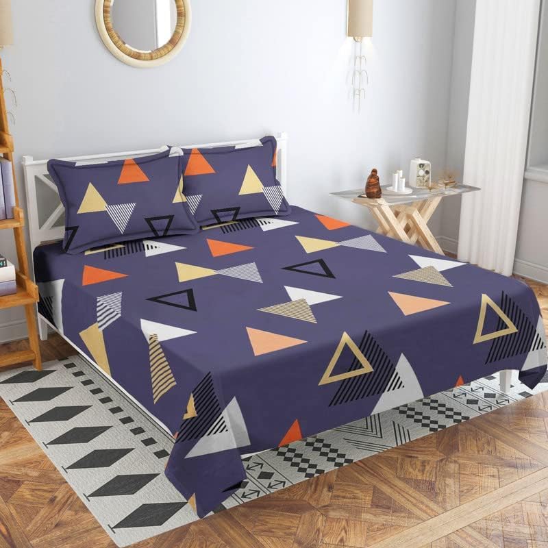 BSB HOME بي إس بي هوم 120 TC طقم ملاءة سرير مزدوج مطبوع بتقنية 3D مع 2 غطاء وسادة 110 GSM ناعم من الألياف الدقيقة القابلة للتنفس وخالي من التجاعيد 86 × 88 بوصة بنفسجي برتقالي - Image 3