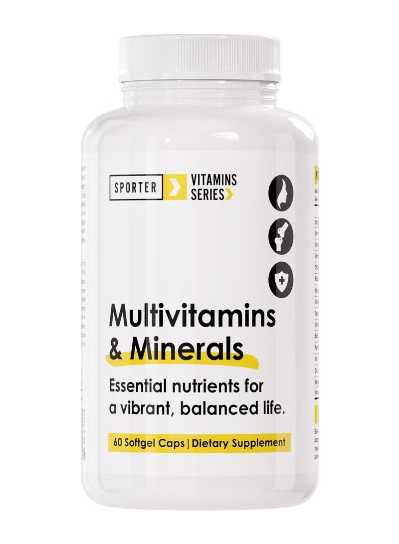 Sporter Multivitamins & Minerals – 60 Softgel Capsules | Daily Wellness Support | Essential Vitamins A, C, D, E + Iron, Zinc & Biotin | Boosts Energy, Immunity & Skin Health - Image 1