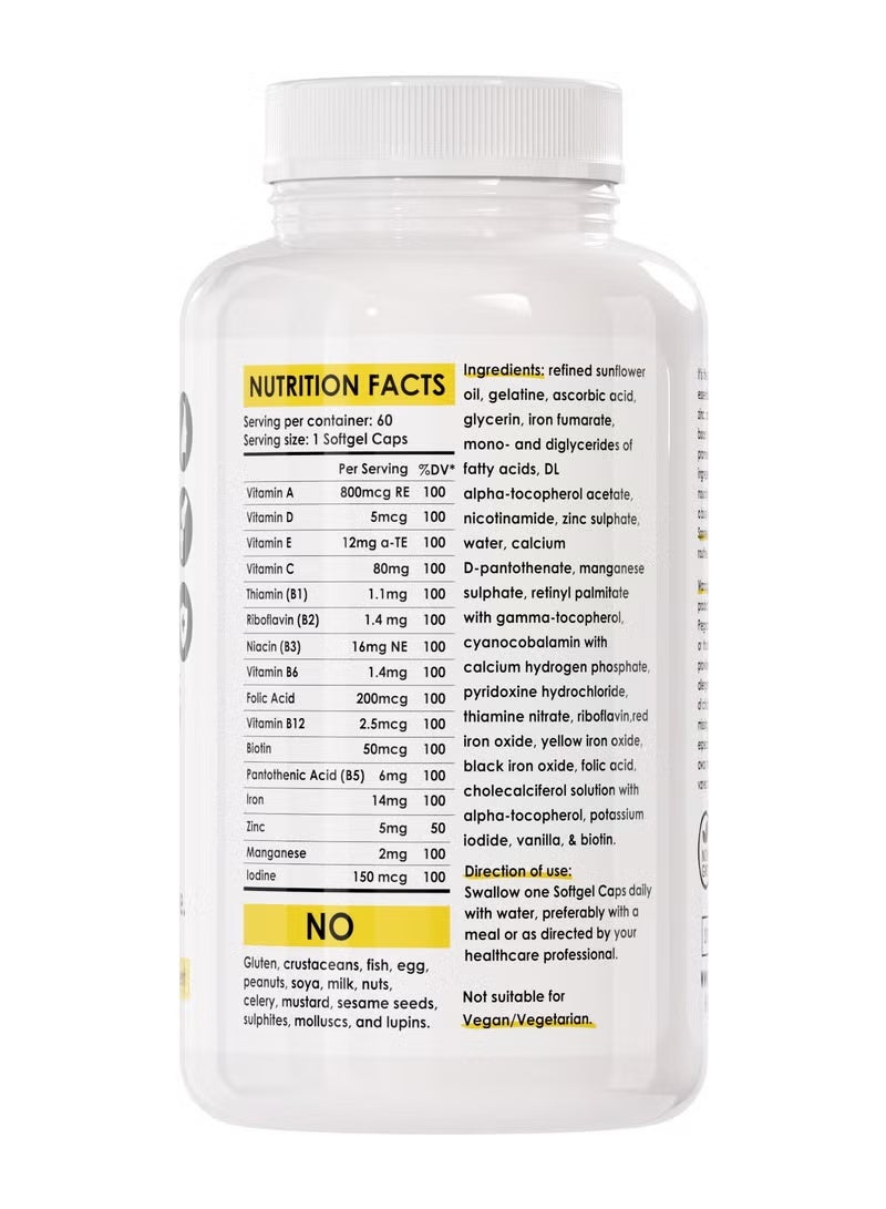 Sporter Multivitamins & Minerals – 60 Softgel Capsules | Daily Wellness Support | Essential Vitamins A, C, D, E + Iron, Zinc & Biotin | Boosts Energy, Immunity & Skin Health - Image 3