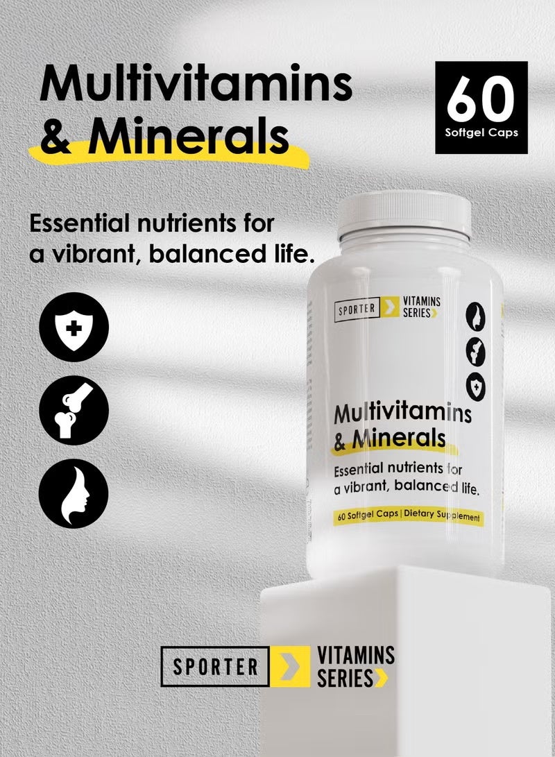 Sporter Multivitamins & Minerals – 60 Softgel Capsules | Daily Wellness Support | Essential Vitamins A, C, D, E + Iron, Zinc & Biotin | Boosts Energy, Immunity & Skin Health - Image 2