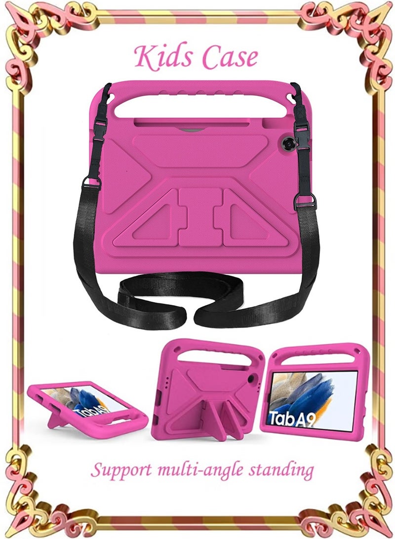 جراب للأطفال لجهاز Samsung Galaxy Tab A9 (2023) SM-X110 /SM-X115، جراب خفيف الوزن واقٍ مقاوم للصدمات من مادة EVA مناسب للأطفال، جراب متين بمقبض وحامل للكمبيوتر اللوحي (وردي) - Image 1