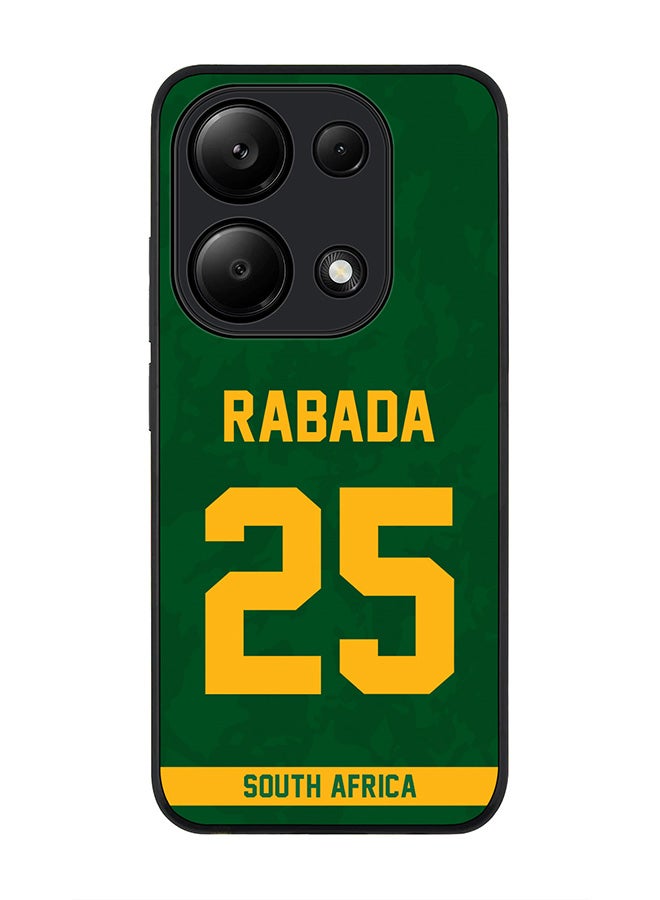 Stylizedd Rugged Black Edge Case for Xiaomi Redmi Note 13 Pro 4G / Xiaomi Poco M6 Pro 4G Case Cover- Team South Africa Kagiso Rabada, Jersey No 25 - Image 1