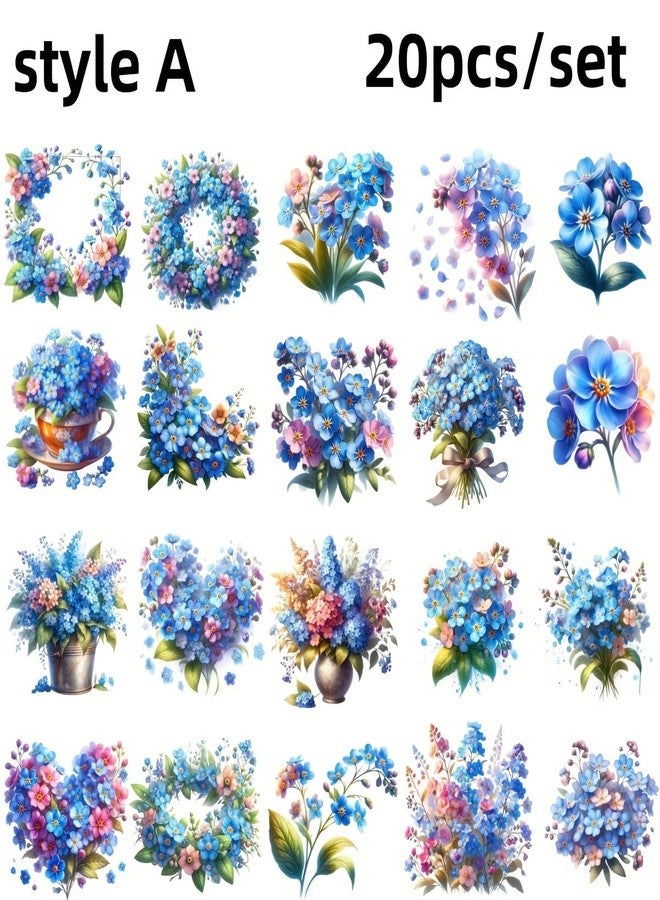 SLGIFT 20pcs Watercolor Spring Wildflowers Forget-Me-Not Floral Bouquet Blue Scrapbook Stickers - Image 5